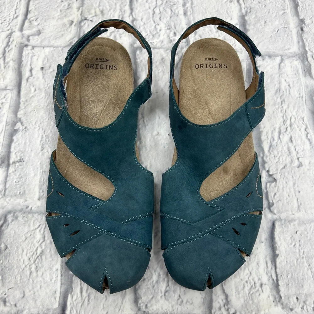 EARTH ORIGINS Birdine Sandal Moroccan Teal Blue 9.5W Comfort Leather Cutout Shoe